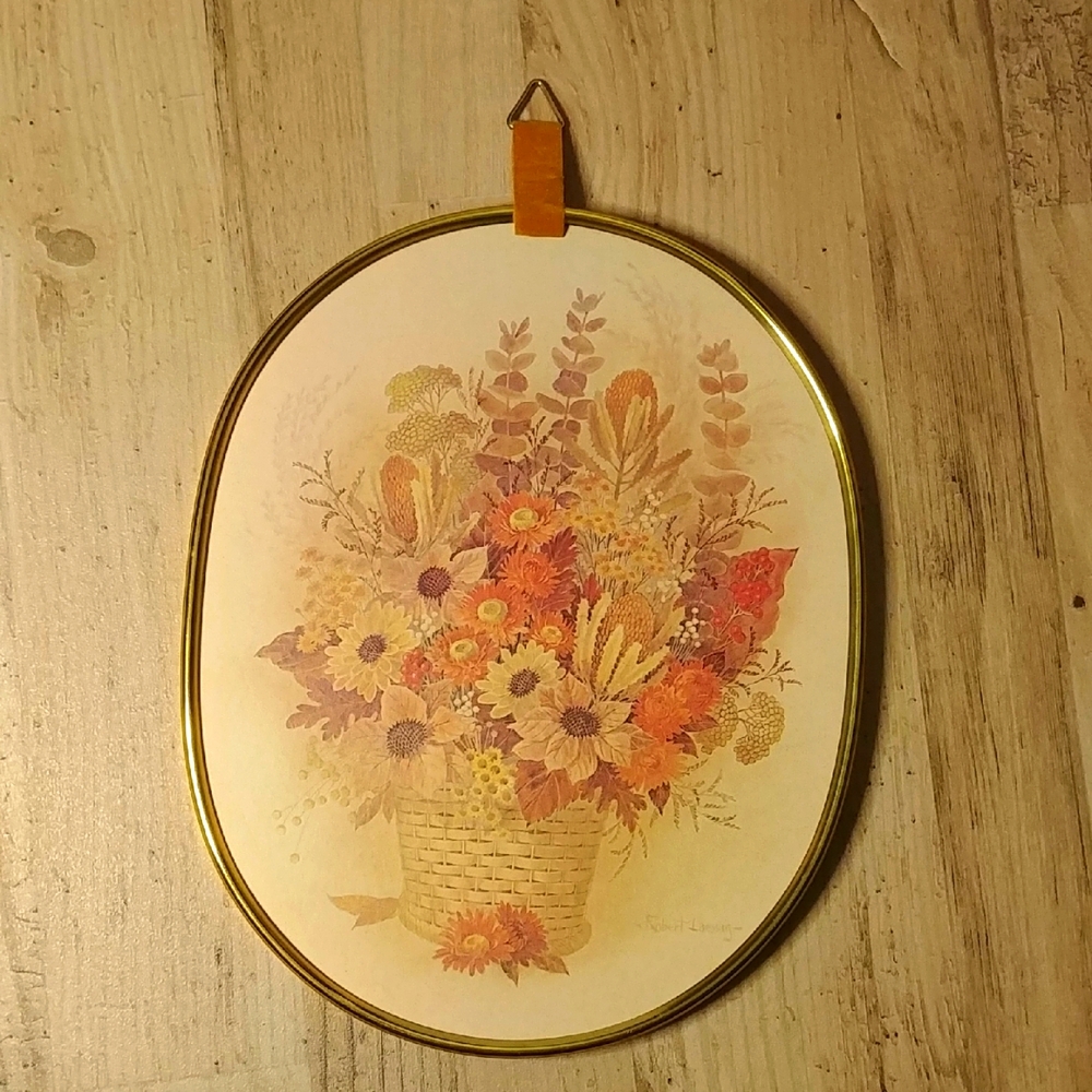 Vintage Robert Laessig Floral Framed Print Wall Hanging Handcrafted In Canada